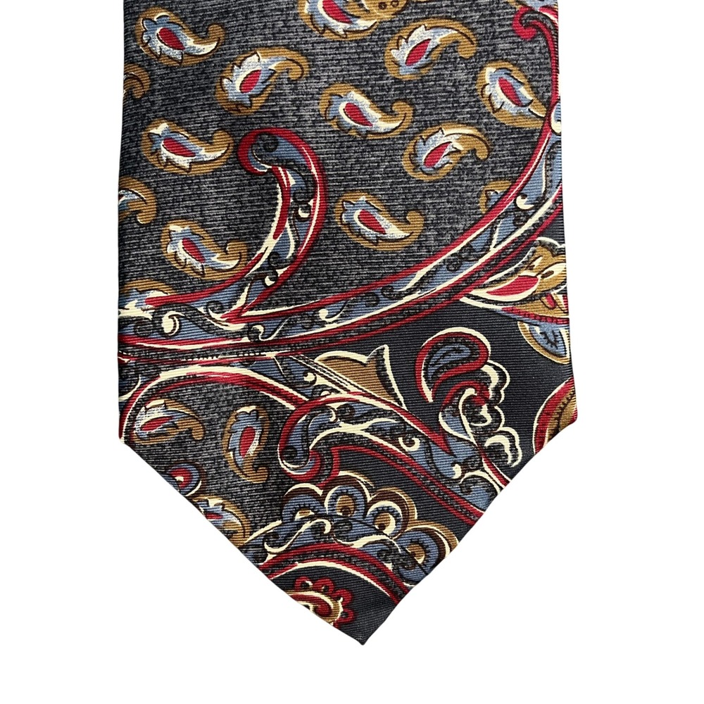 Liberty of London Mens Silk Paisley Tie Grey Red Blue Italian Silk Made in USA